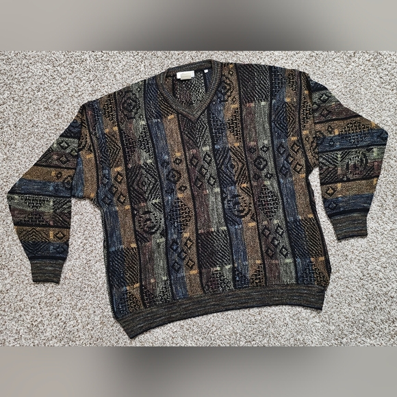 Vtg  Zante Sweater Men's XL Made in Italy Coogi Style 3D Knit Textured Geometric - Picture 1 of 4